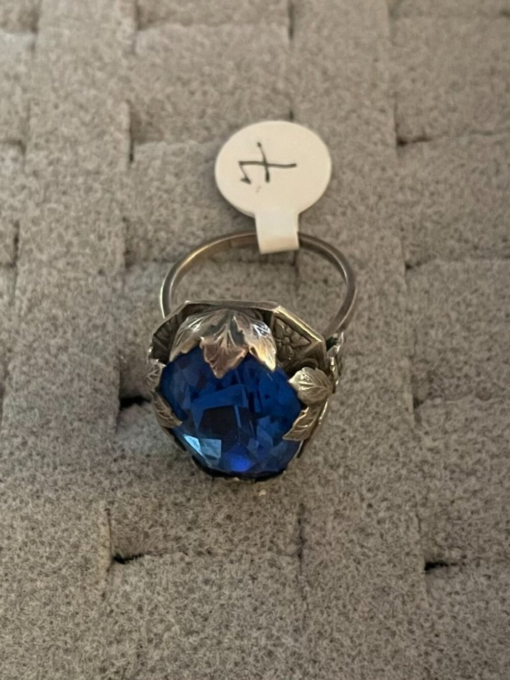 Vintage Silver Ring Signed Blue Glass ? Statement Size 7 Retro Cocktail Ring - Picture 4 of 15